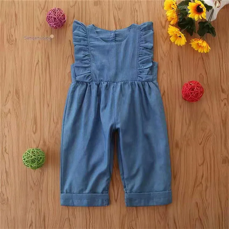 
Sleeveless Summer Infant Ruffles Clothing Denim Baby Girl Clothes Jumpsuit Romper for Kids 