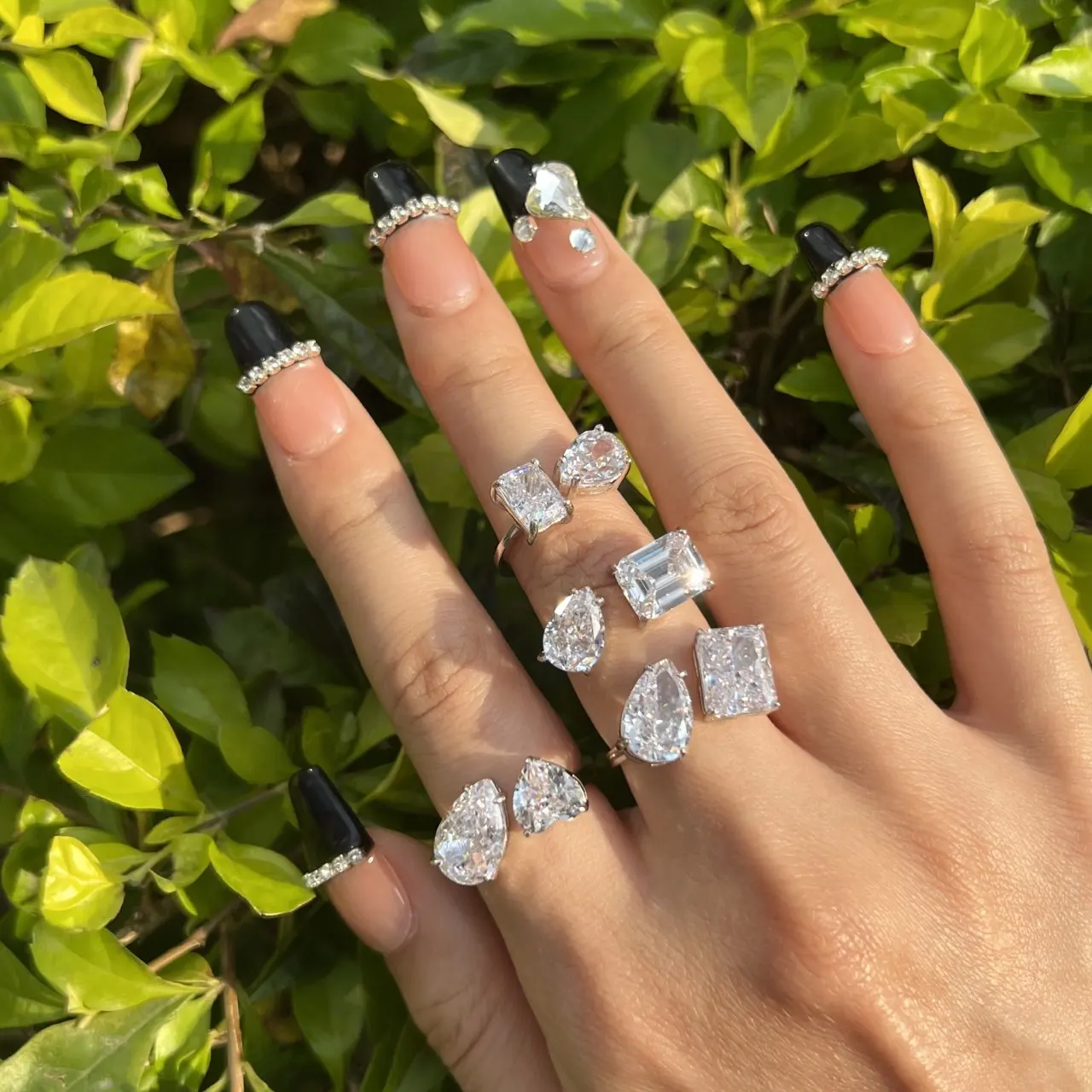 Dylam Ins Kyliejenner Same Style Hottest Heart Cut Adjustable Open Pear Cut Stones 8a Zircon You and Me Double Stone Ring Set