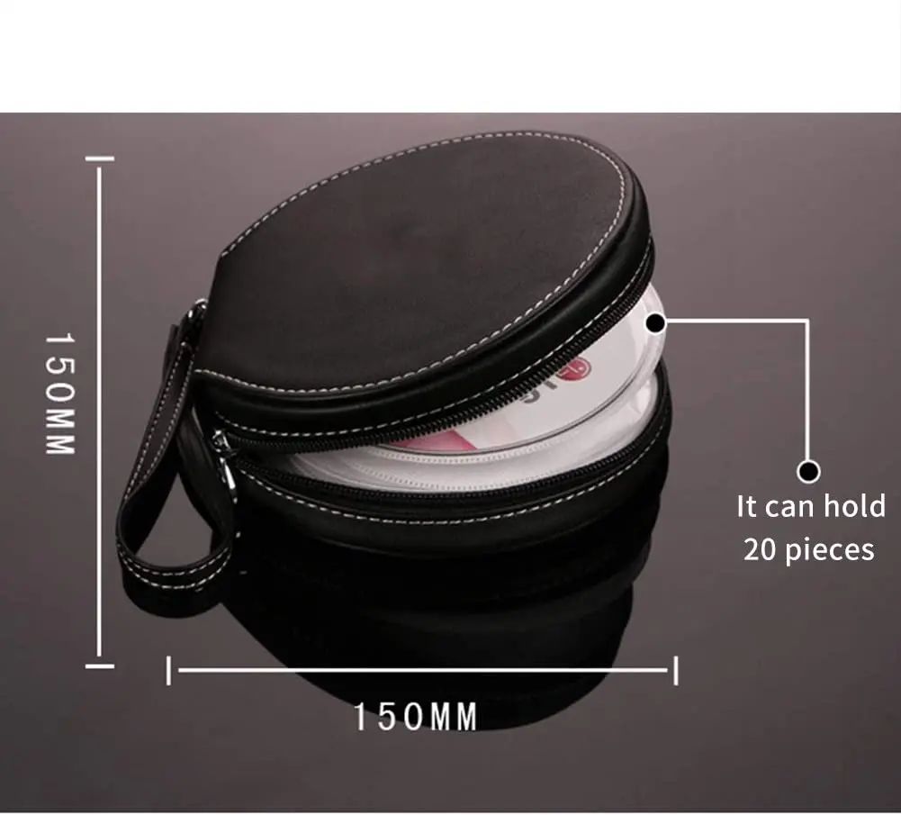 PU Leather 20 Capacity DVD Disc Storage Wallet Waterproof CD Case Holder Storage with Zipper Hand Strap for Travel Car Home