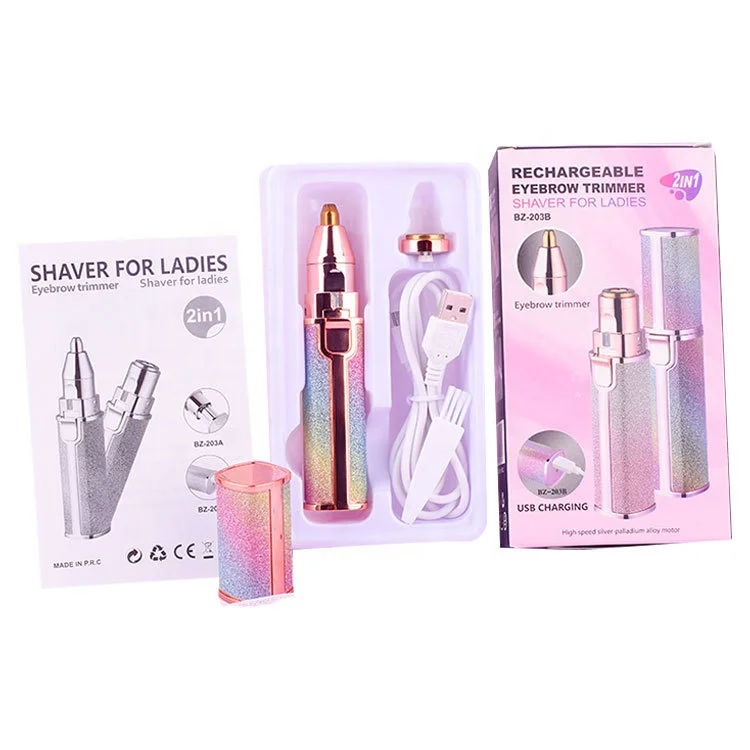 hot sell  facial shaver women electric rechargeable  portable electric epilator  2 in 1  eyebrow trimmer