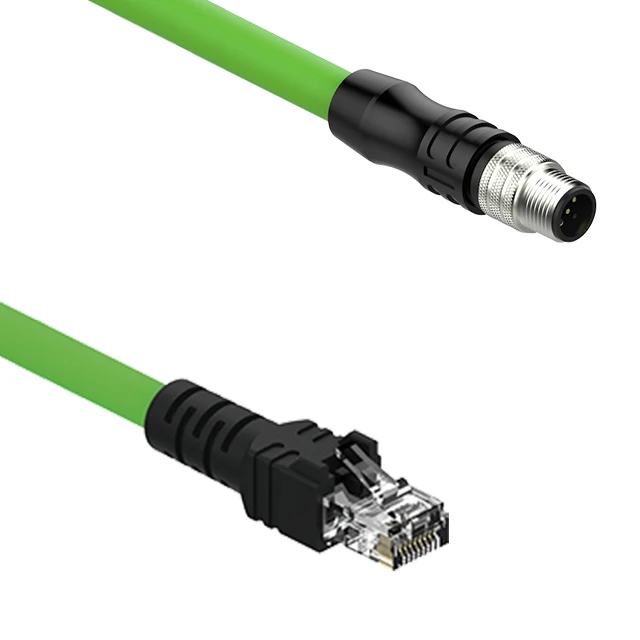 Waterproof male M12 8 pin X code to male RJ45  EtherNet network connector with 4x2x26AWG CAT6 cable drag chain installaion