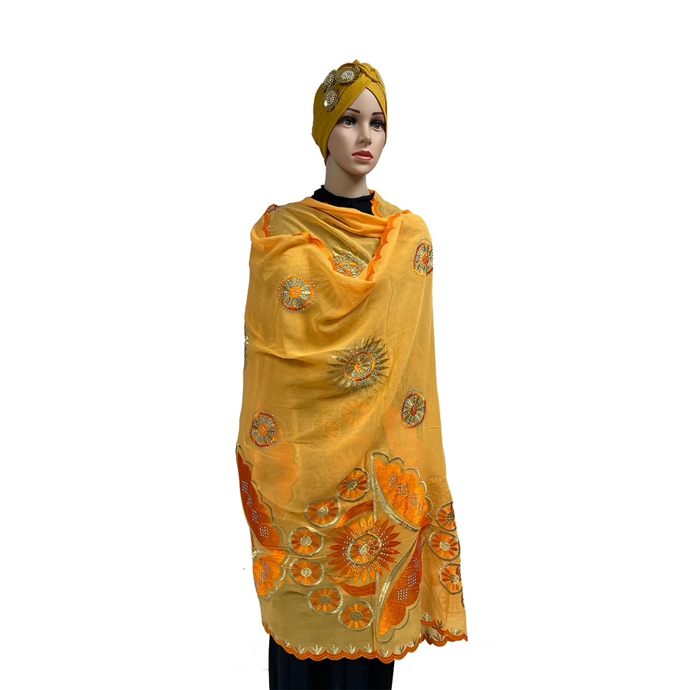 SE-530 Wholesale Cotton Large Scarf Embroidery Shawl Veils Hijab Muslim Hijab Scarf Dubia Stone for Women