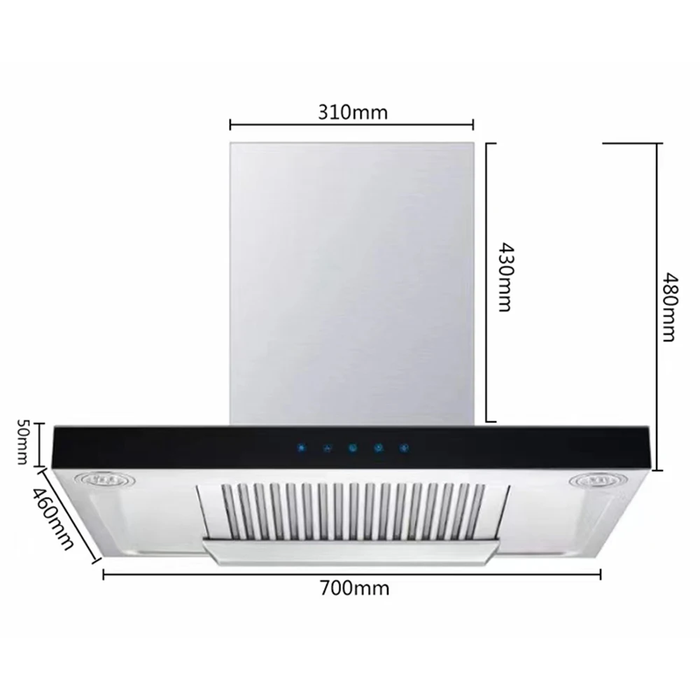 Stainless Steel Household Appliance Big Suction Arc Shape Curve Shape Glass Kitchen Hood Range Hood Kitchen Chimney Cooker Hood