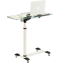 Office lifting desk height adjustable table laptop with wheel for bedroom furniture Tempered glass