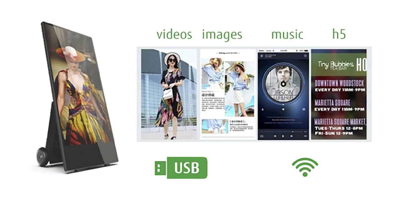 32 43 55 inch 1500nit high brightness outdoor portable movable battery LCD Display screen poster