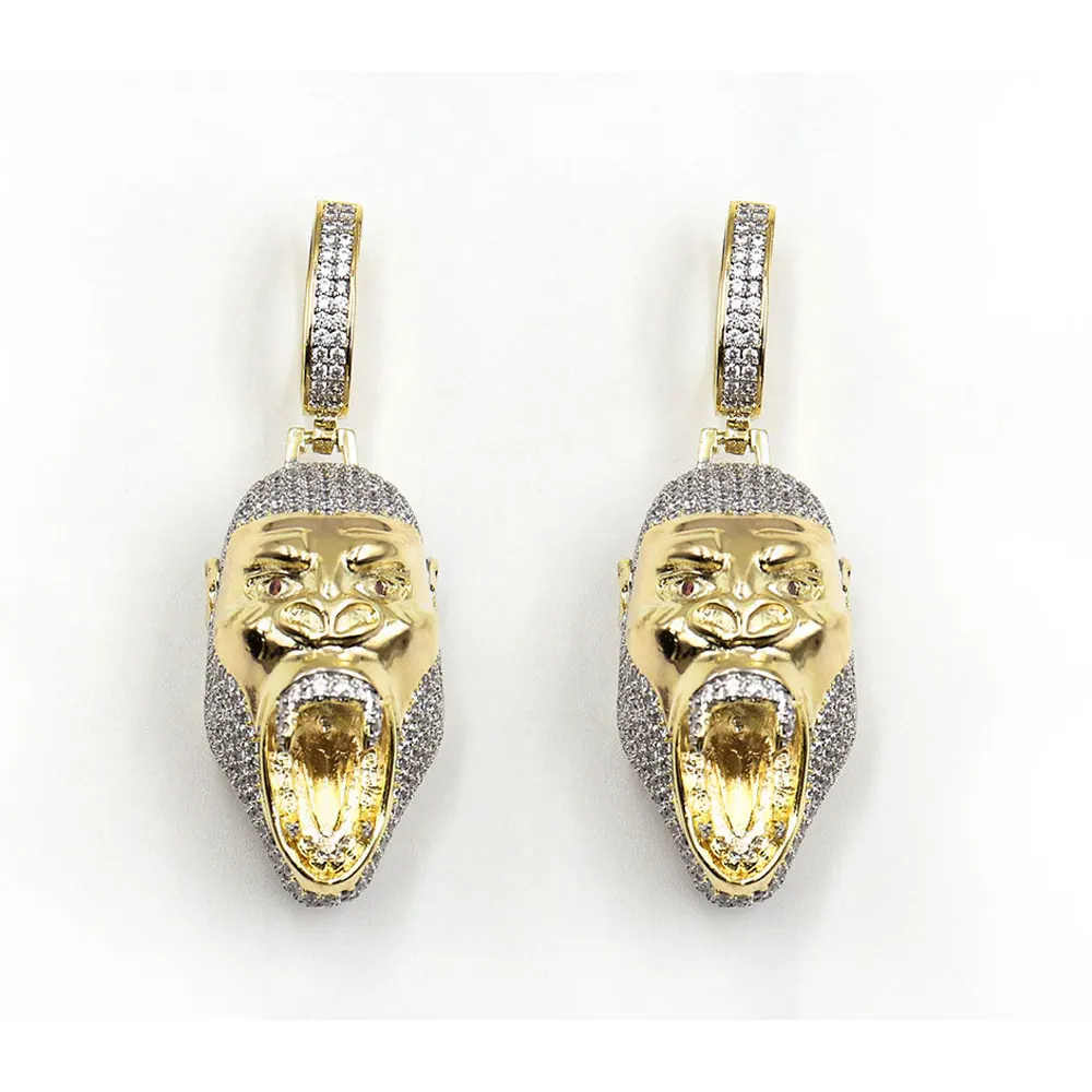 Fashion Brass Zircon  KING KONG  Crown Necklace Custom Men Animal king kong monkey