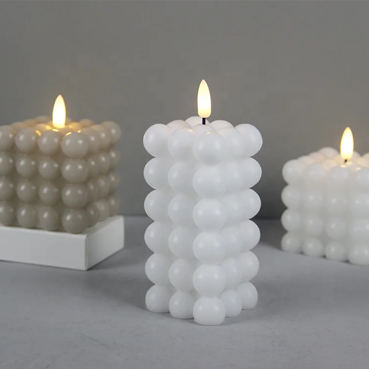 Valentines Day Flickering Real Wax Bubble Cube LED Battery Operated White Flameless Candles with Timer
