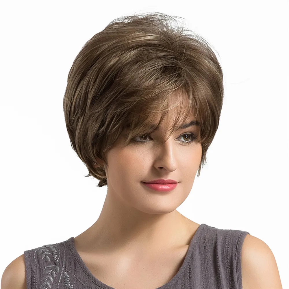 Perruque Short Bob Layered Hair Wigs Honey Brown Natural Hair Wigs for Women Heat Resistant