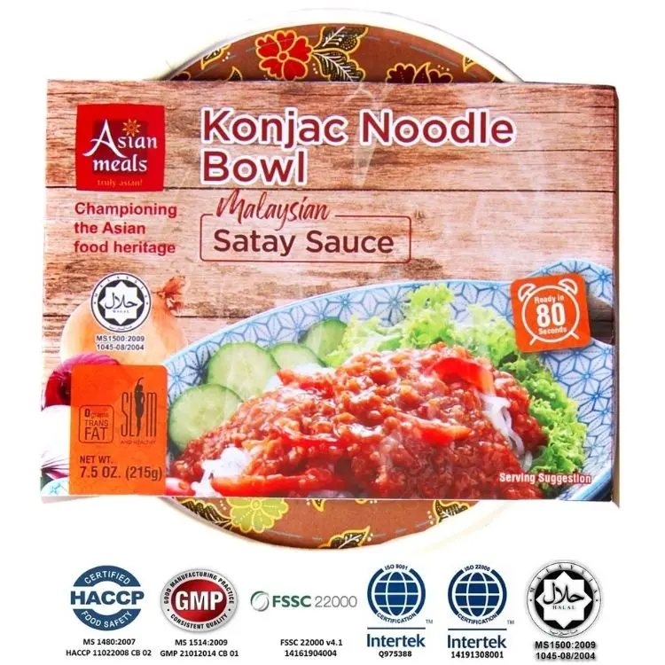 Wholesale Konjac Instant Yam Noodle Bowl Satay sauce Konnyaku Shirataki High Quality Delicious Halal Malaysian HACCP GMP ISO