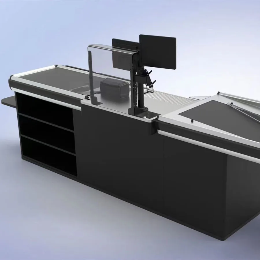 Modern Wood Shop Cash Counter Table Design for Supermarket Desk Checkout Steel MDF Material for Grocery Store Cash Register