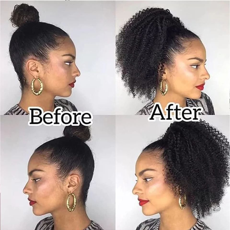 Peruvian Afro Curly Human Hair Ponytail Drawstring Natural Color for Afro Black Women Wholesale Human Hair Drawstring Ponytail