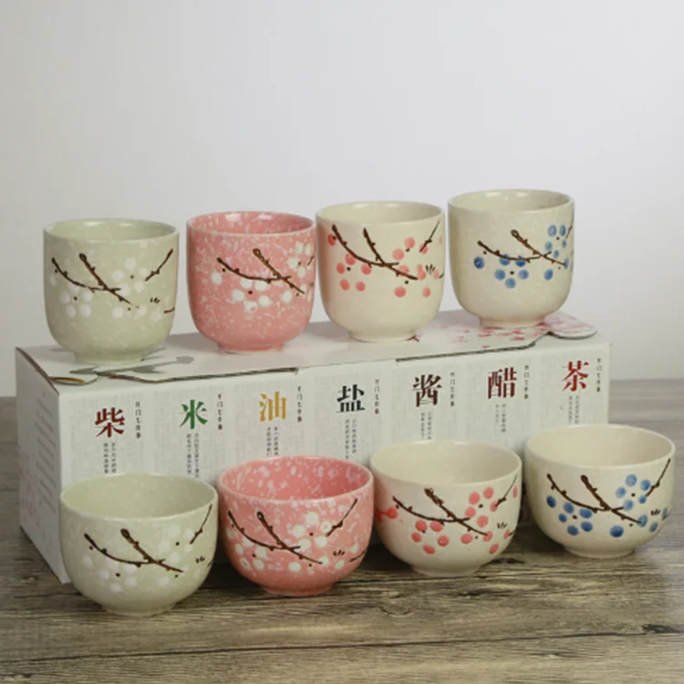 New style hand-painted underglaze color ceramic cup, Family Restaurant Hotel flower tea and rice wine cup gift box set.