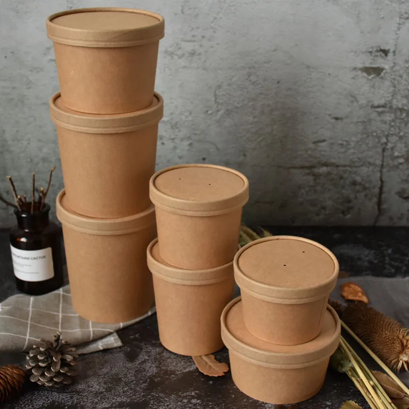 Custom Biodegradable Food Packaging Disposable Soup Bowl Kraft Paper Bowl