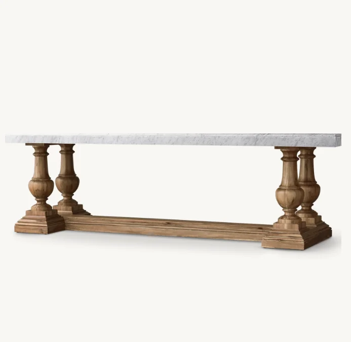 Indoor Furniture Antiqued Oak Rectangular Dining Table Marble Top Table