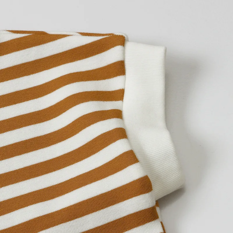 New baby crawler suit with short sleeves and double-sided wool stripe for newborn babies