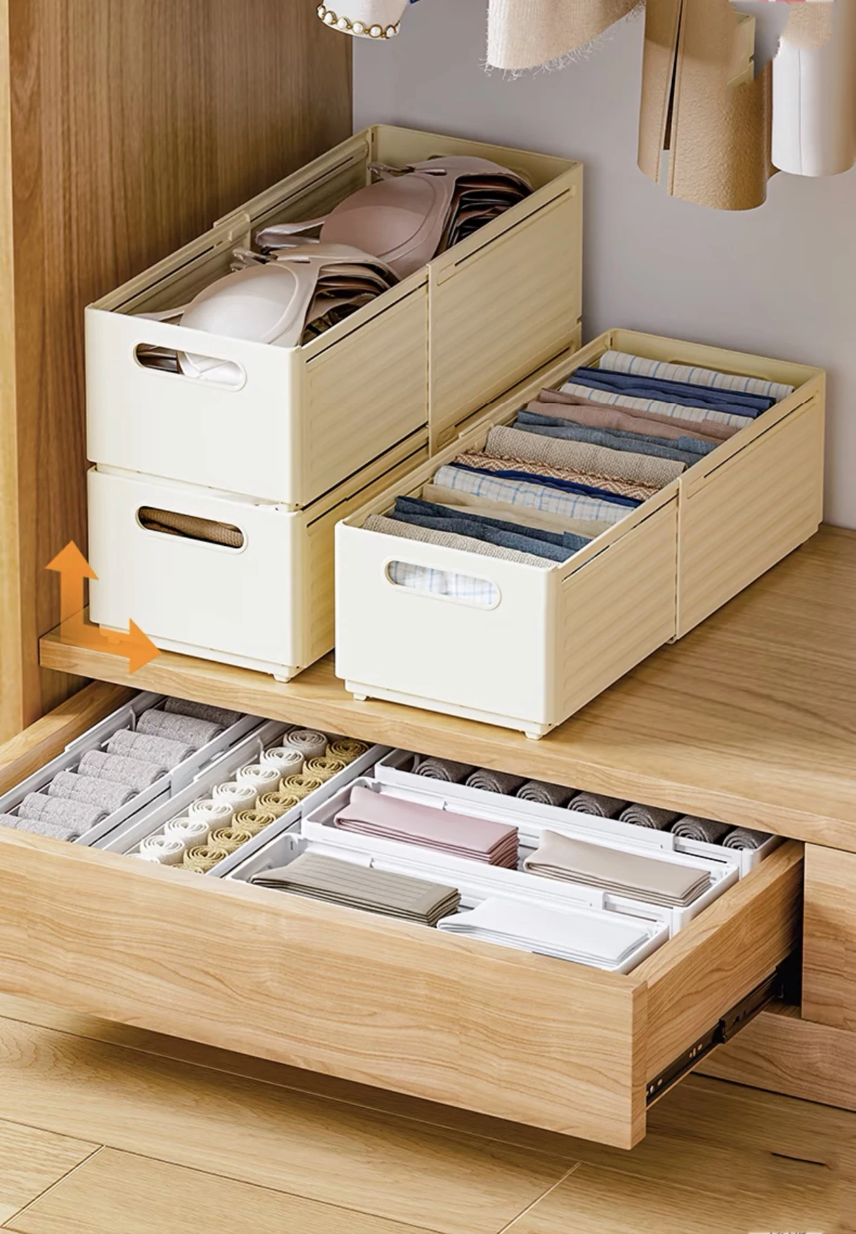 Stackable Retractable Storage Box Expandable Pull out Cabinet Organizer Collaspiable Stretchable Slide out Organizer