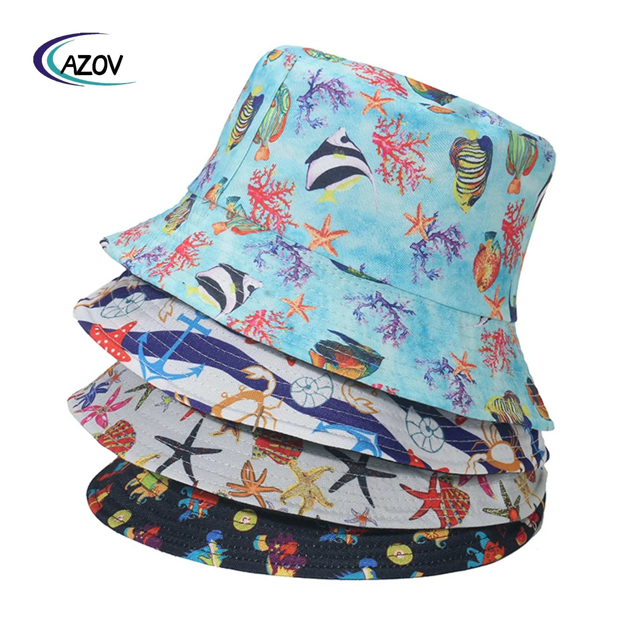 2024 Spring  Summer 2025 Sun Hat Cute Double-Sided Wear Bucket Hat Underwater World Starfish Boat Anchor Crab Bucket Hat Women