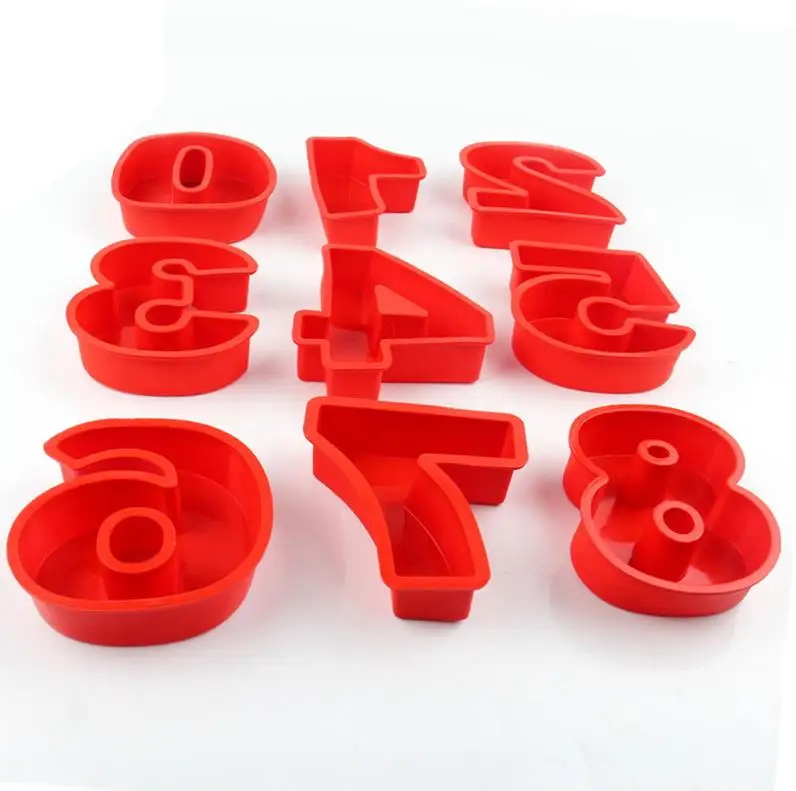 10 Inch Large Number Cake Mold Pan with 0/1/2/3/4/5/6/7/8 Silicone Fondant Number Mould for Cakes Decoration