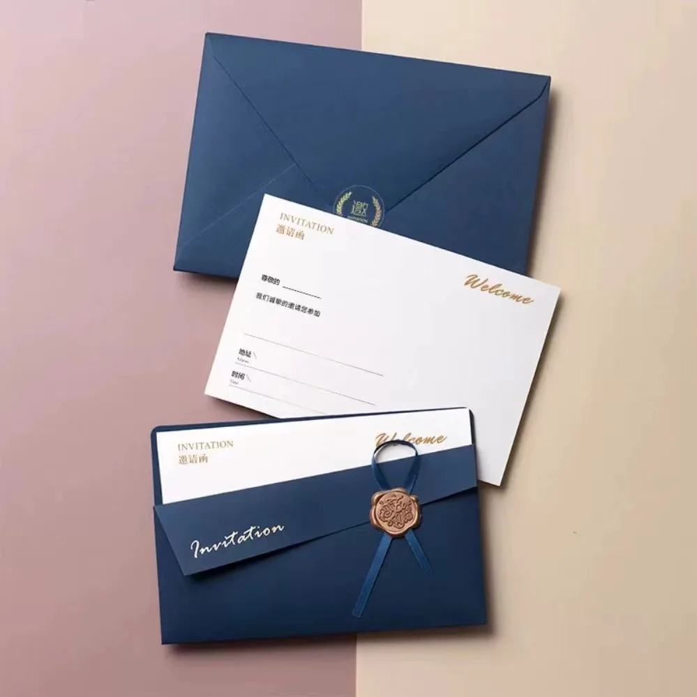 Custom logo full printing luxury 2024 invitation card with envelope