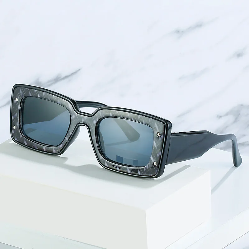 2024 New Square Sunglasses Personality Pattern Contrast Color Glasses Fashion internet celebrity Advanced Sunglasses