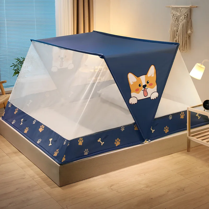 Navy blue baby mosquito net 100% polyester Tik Tok hot sale adult folding mosquito net bed for single bed queen size