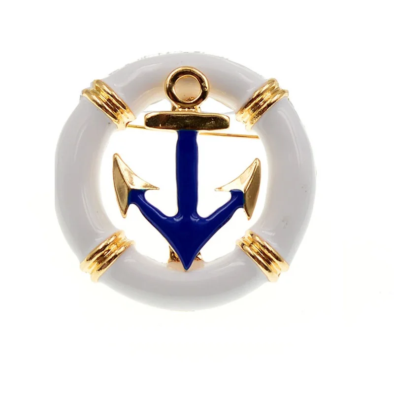 Vintage Round Three-dimensional Enamel Ship Rudder Anchor Brooches Navy Style Men Office Casual Brooch Pins Drop Shipping Cheap