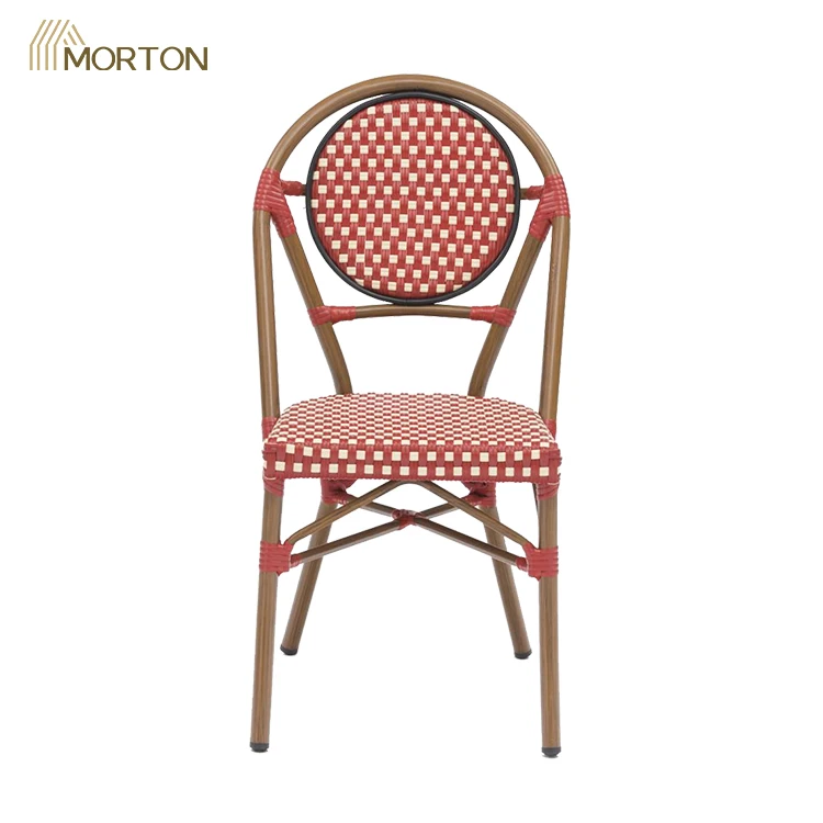 Classic French Cafe Chairs Arm Metal Wicker Rattan High Garden Chairs Outdoor Unique Restaurant Furniture