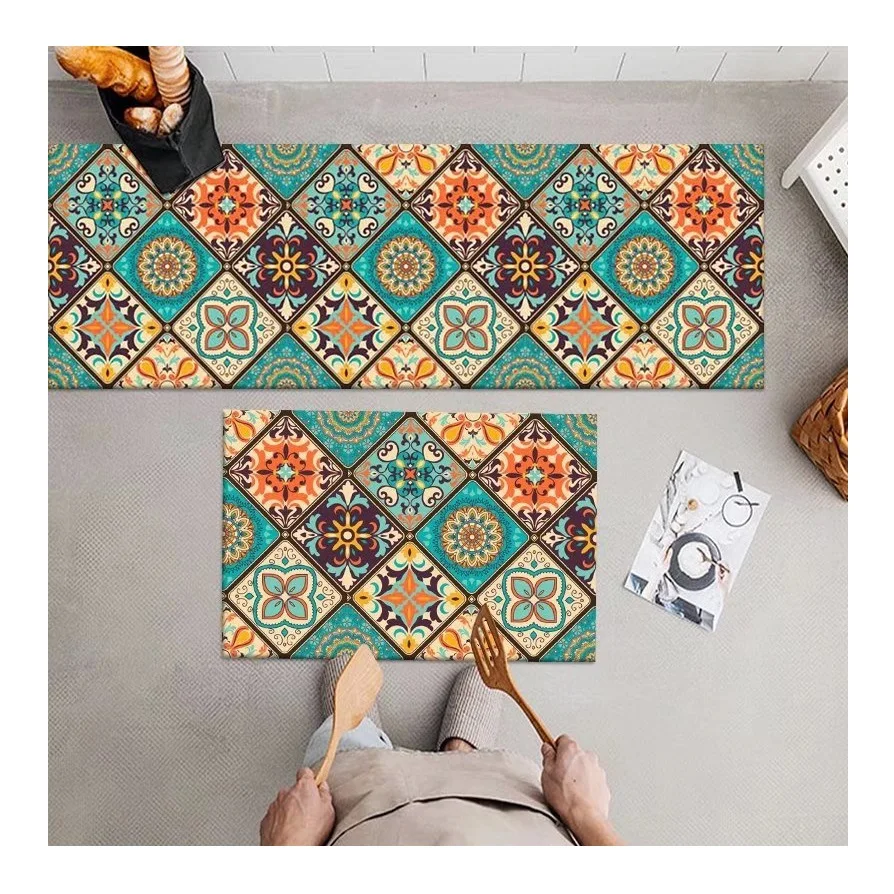 Wholesale custom kitchen carpet 2 Pieces Microfiber 3D  Printed Non-Slip Soft Kitchen Mat