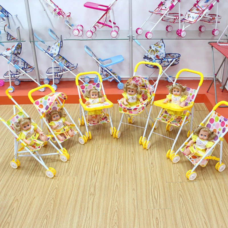 IN STOCK 6 styles yellow metal plastic Doll trolley play doll Beautiful foldable lovely baby doll stroller toy for kid