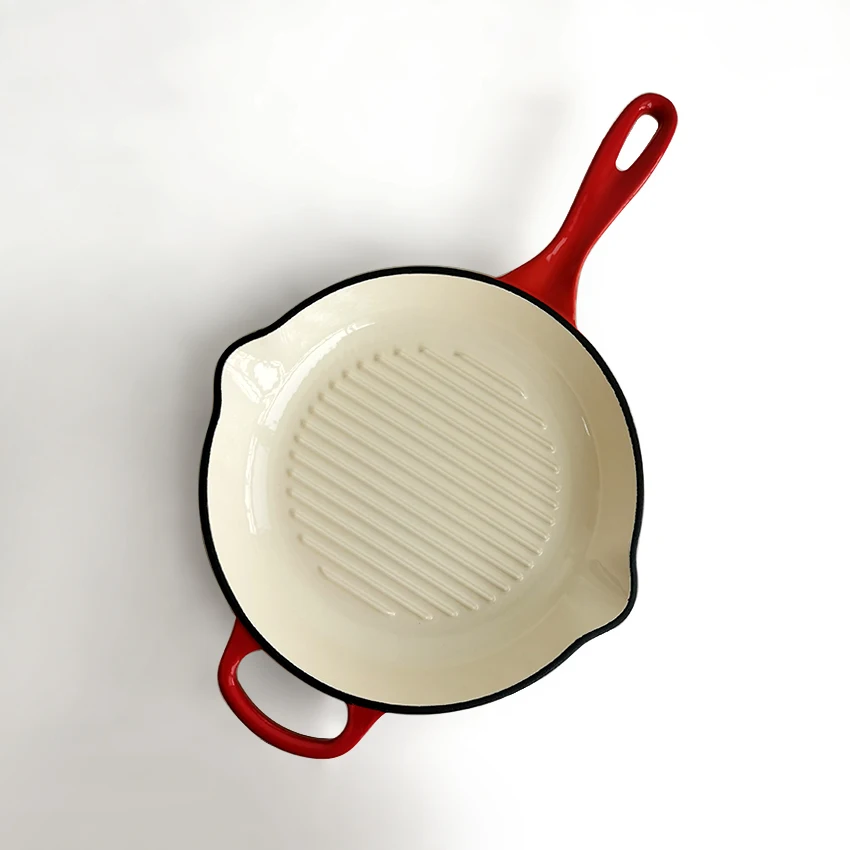 11 Inch Round Enameled cast iron grill pan Large Size non-stick frying Pan Steak Pan With Long handle
