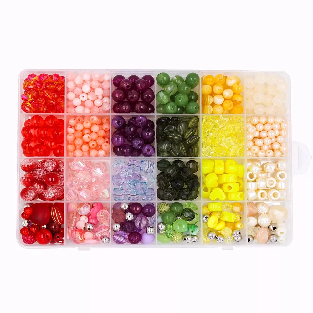 Wholesale 24 Colors Mixed Shapes Beads Kit Crystal Beads Set For Jewelry Making DIY