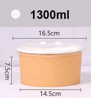 
Round 500ml-1500ml Kraft Paper Salad Bowl Disposable Lunch Spaghetti biodegradable leak proof takeaway food containers 