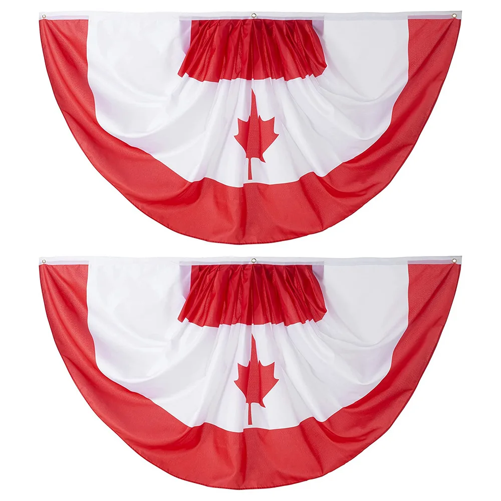 Factory Manufacture Colorful Canada Pleated Fan Flag Flying Wind Flag Polyester Banner Half Round Flag