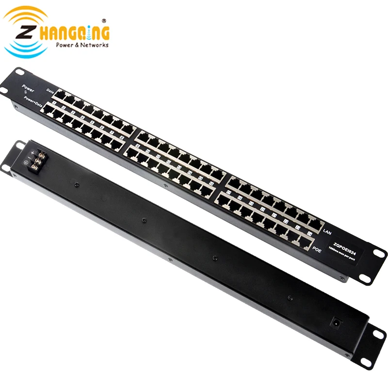 Multiport Rack Mount PoE Injector 24 Port 100Mbps PoE Panel Shiled Passive PoE Injector 24V or 48V for CCTV Camera