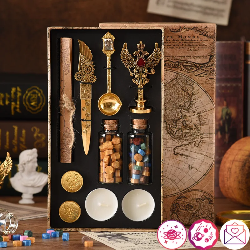 Retro Wax Seal Set Stamp Replace Copper Head Wedding Packaging Gifts Set