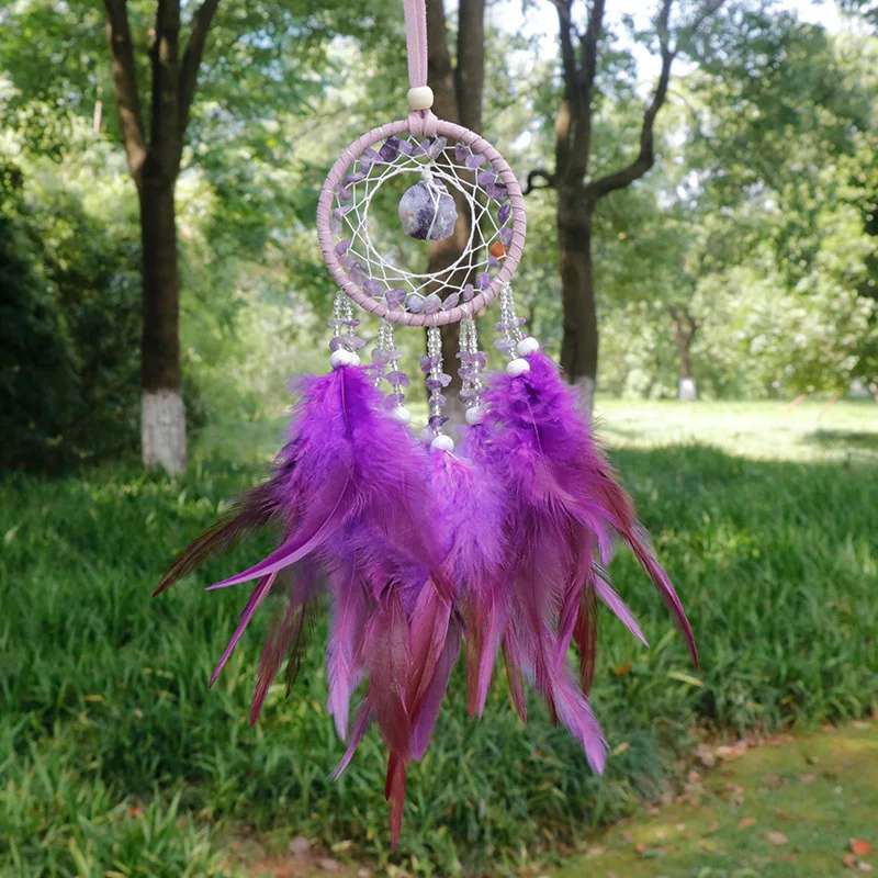 40cm Purple Dream Catchers Raw Stone Crystal Dream Catcher for Girls Kids Adult Bedroom Wall Decor Hanging Ornament Craft Gift