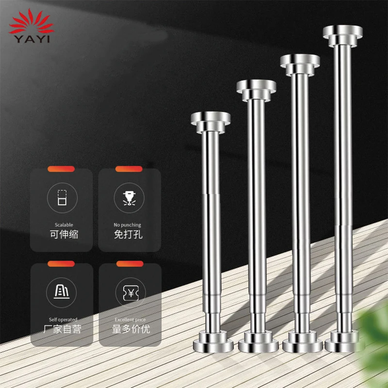 Never Rust Spring Bathroom Tension Rod Polished Stainless Steel Shower Curtain Rod