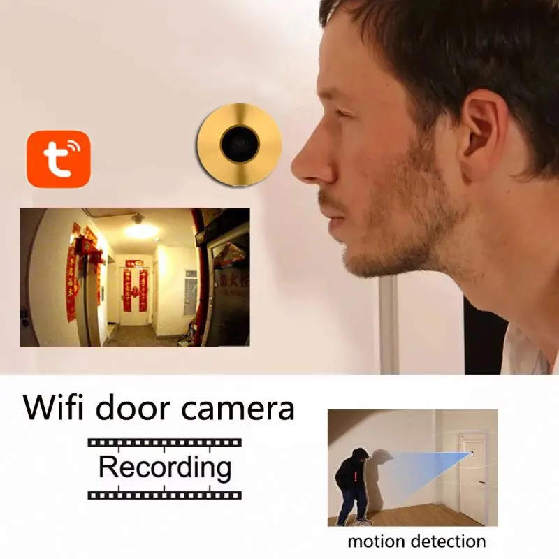 Tuya 182 градусов P2p домашний умный дверной глазок камера Wi-Fi обнаружение движения типа «рыбий глаз» с модулем питания через домашнюю сеть Wifi видеоглазок легко