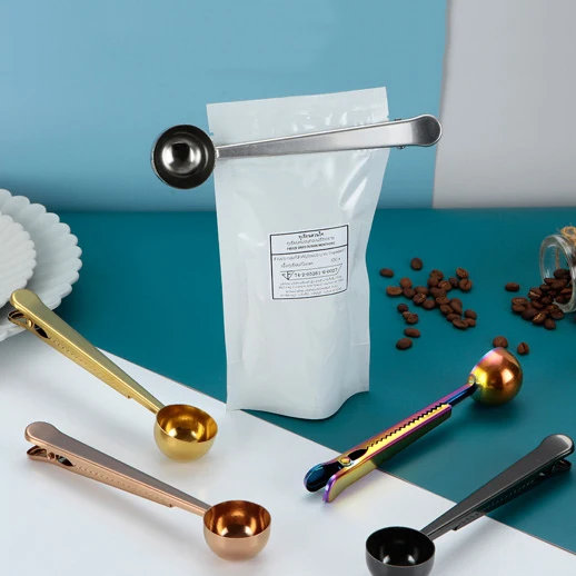 Stainless Steel Coffee Measuring Spoon Scoop With Integrated Seal Bag Clip