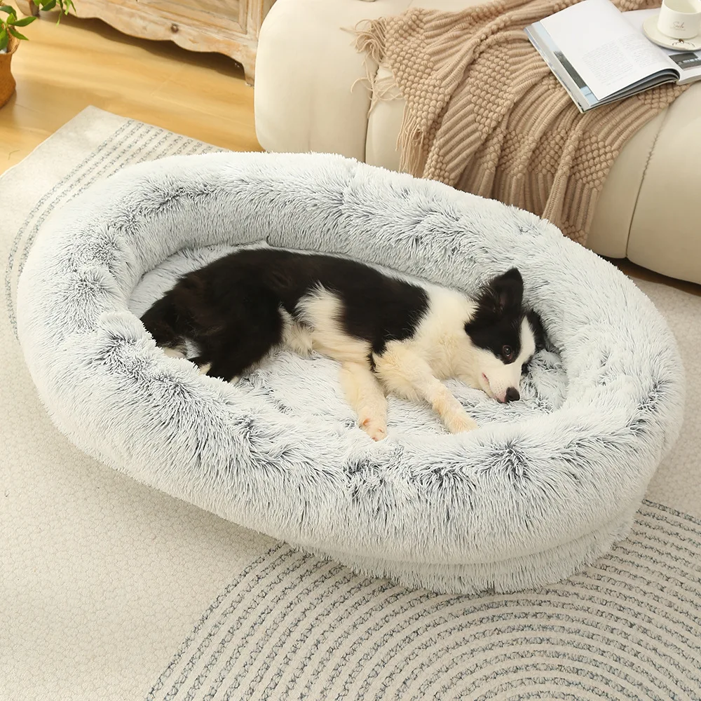 Faux Fur Comfortable Washable Soft Donut Pet Dog Cat Bed for Large dog Warm Round Customized Calming Fluffy Plush Pet Dog Bed