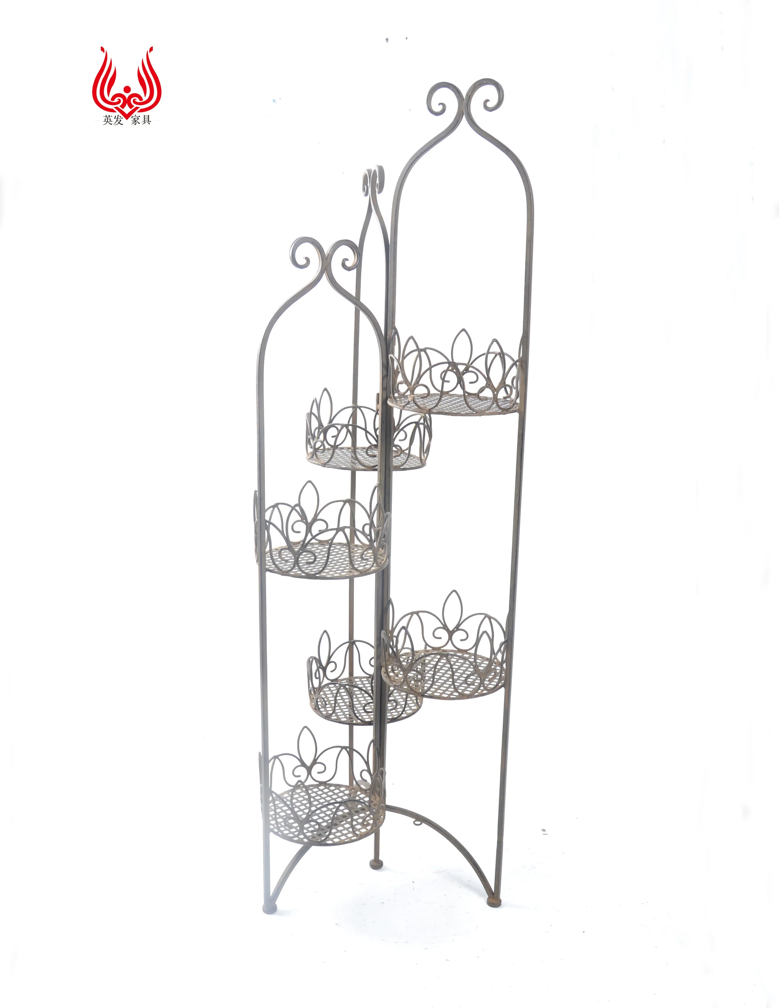 Foldable metal decorative 6 round basket pot rack flower plant stand for home garden