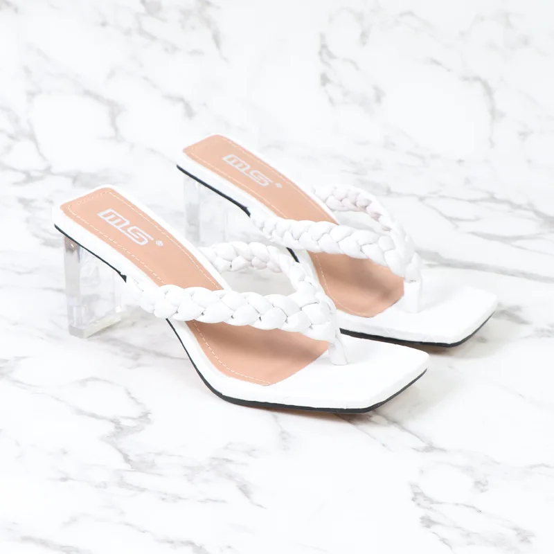 
2021SS Women Lady Female Casual Sandals Open-Toed Clear Chunky High Heel Sandals Flip Flops Heels 