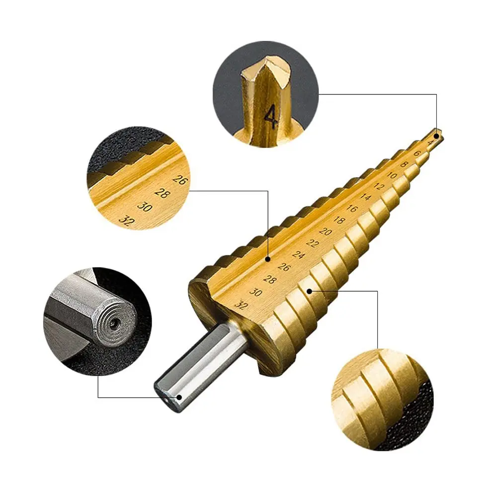 Tin-coated drill hss step drill bit step hole saw for steel 4-20 core drill bit