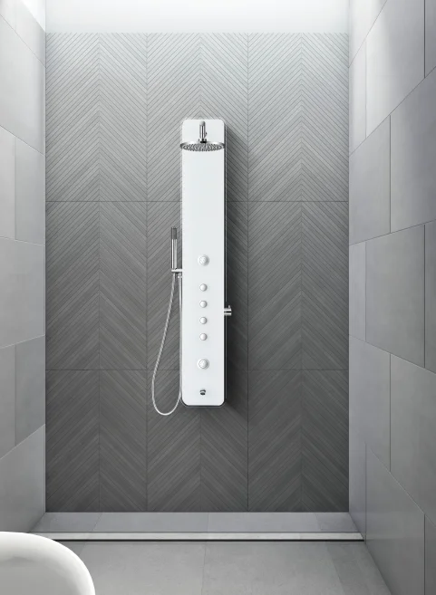 Gentory Bath Faucet led shower panel with white painting White tempered glass shower panel Bathroom Wall Mounted shower column