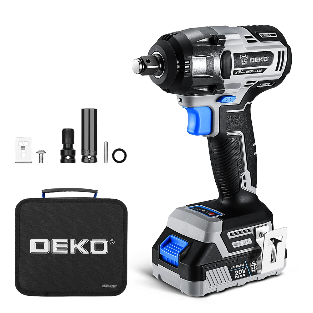 DEKO DKBW20XL01-H Новый 20V Аккумуляторный бесщеточный ударный гайковерт 1/2 ключ дюймовый стандарт 1500 мА/ч литий-ионный аккумулятор 13 мм наковальня