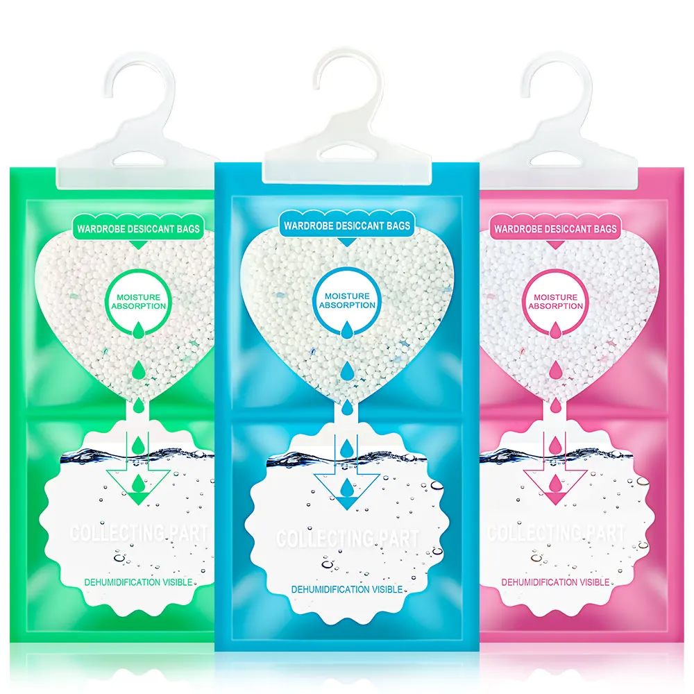 OEM Dry Agent Scented Hanging Wardrobe Dehumidifier Bag 500ML Drier Hygroscopic Anti Mold Humidity Bags For Wardrobe