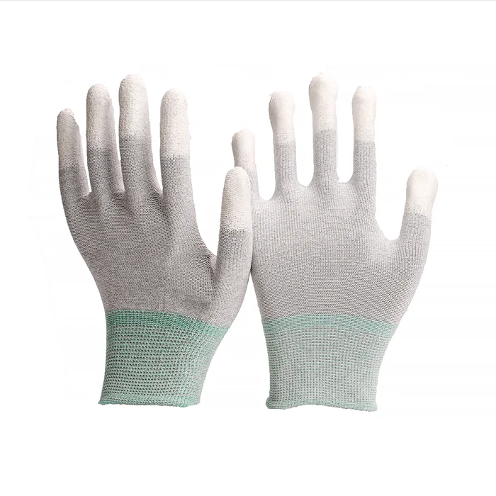 13 Gauge Seamless Top Fit Cleanroom White Safety Gloves PU Fingertips Coated Carbon Fiber ESD Gloves Antistatic Gloves