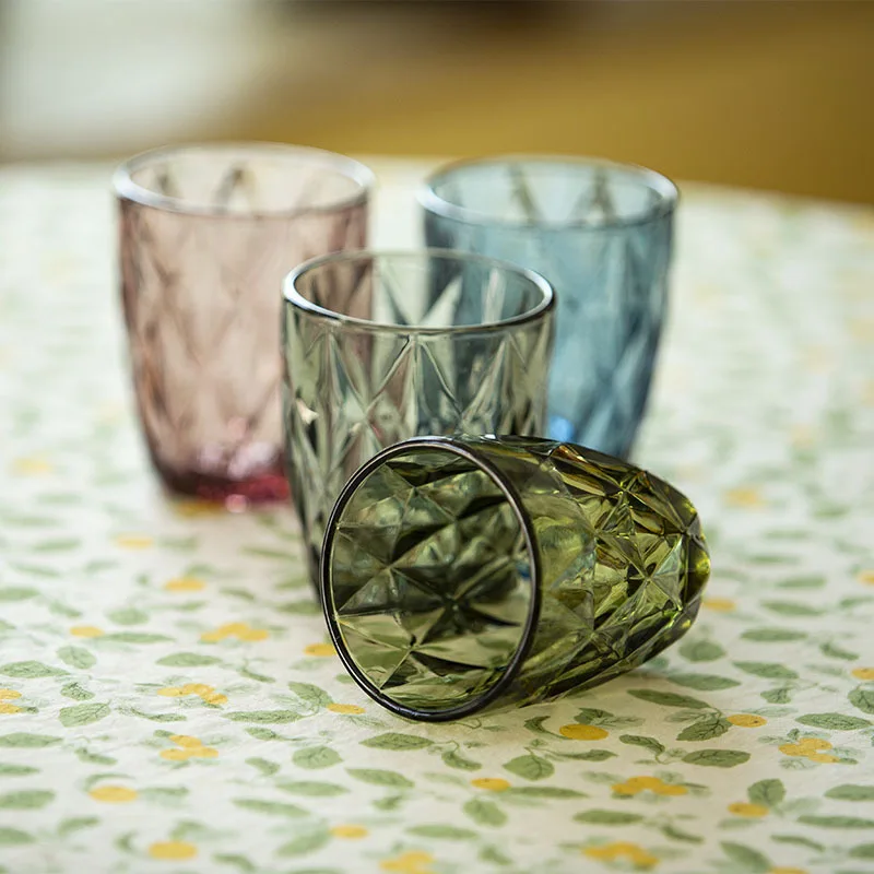 8 Oz 10 Oz Vintage Glass Cups Colored Water Wine Goblets Glassware European Style Whiskey Glass Retro Cup For Home Bar Party