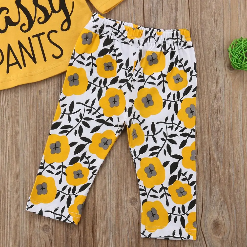 Baby girls summer sleeveless shirt matching printed  pants clothing sets wholesale cheap children sun flower girl clothes