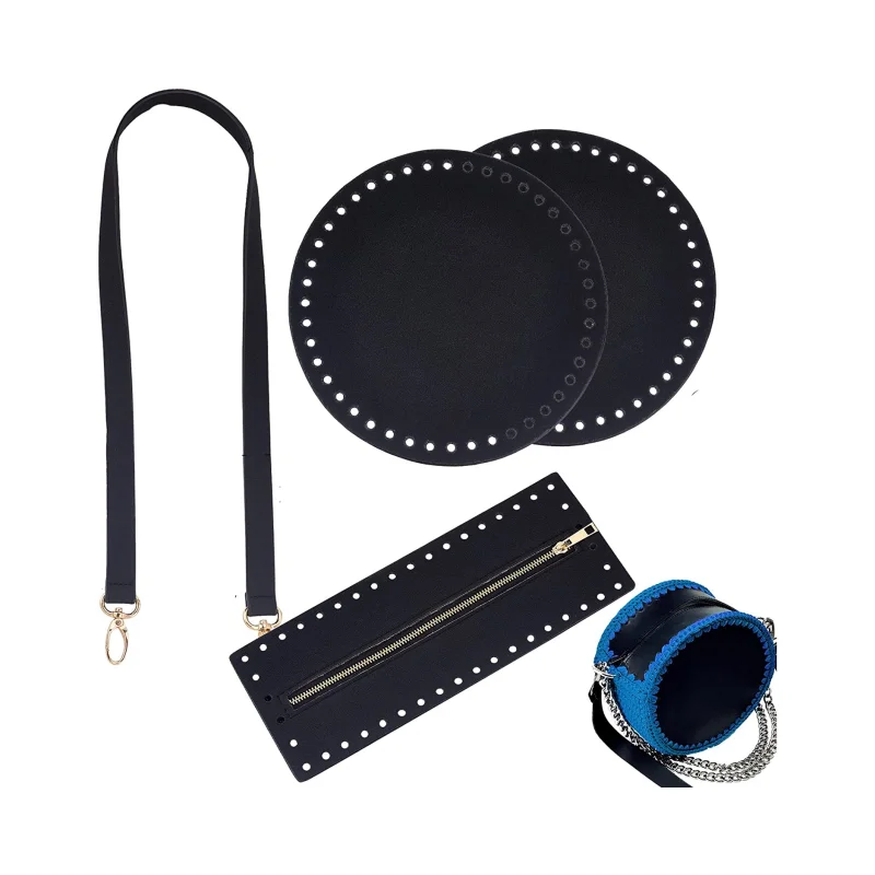 PU Leather DIY Crochet Bags Making Accessories with Round Bottoms Top Zipper Cover Bag Strap for Handbags Purses Bags